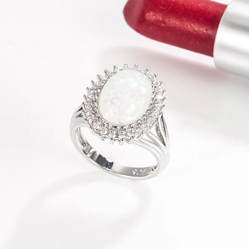 

Real S925 Sterling Silver Opal Ring Females Anillos De Wedding Bands Opal Gemstone Jewelry Ring Engagement Bizuteria for Women