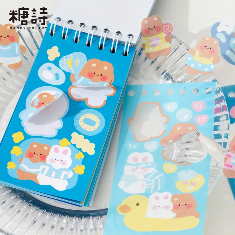 

50 Sheet/book Cute Cartoon Sticker Coil Book Lovely Bear Bunny Floral Letter Sticker Storgae Book for DIY Decroate Scrapbook