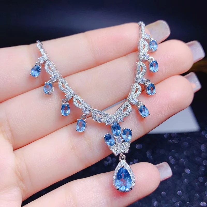 

2022 Luxury 925 Silver Women Necklace Sapphire Gemstone Oval Shape Pendant Jewelry Accessories For Wedding Engagement Party Gift