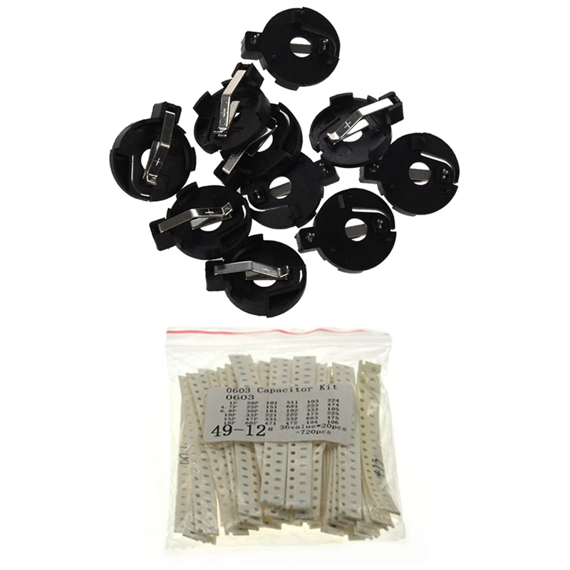 

10X CR2016 2025 2032 Coin Cell Button Battery Holder Socket & 720X 0306 SMD Capacitor Kit Assorted Kit 1PF-10UF