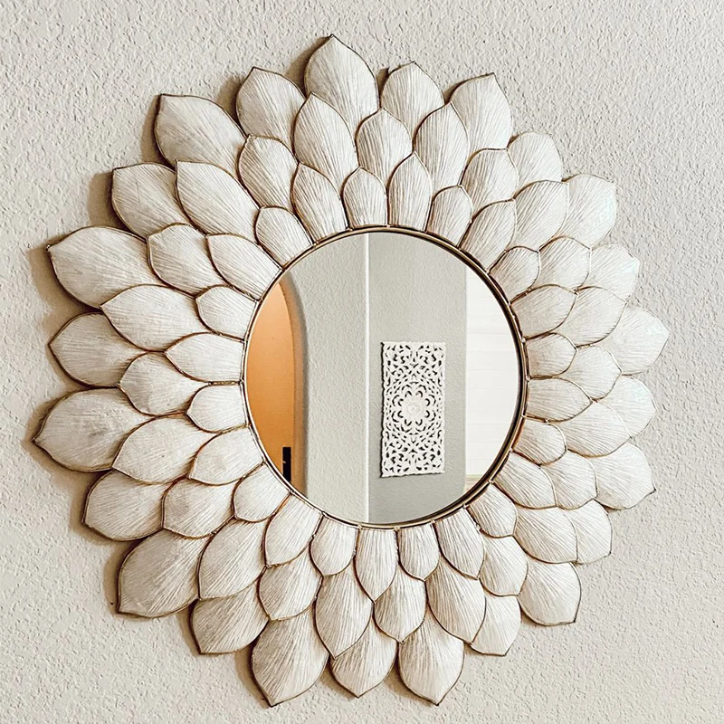 

Большое косметическое зеркало для ванной комнаты, украшение для комнаты, Круглое Стеклянное в эстетике зеркало для душа в скандинавском ст...