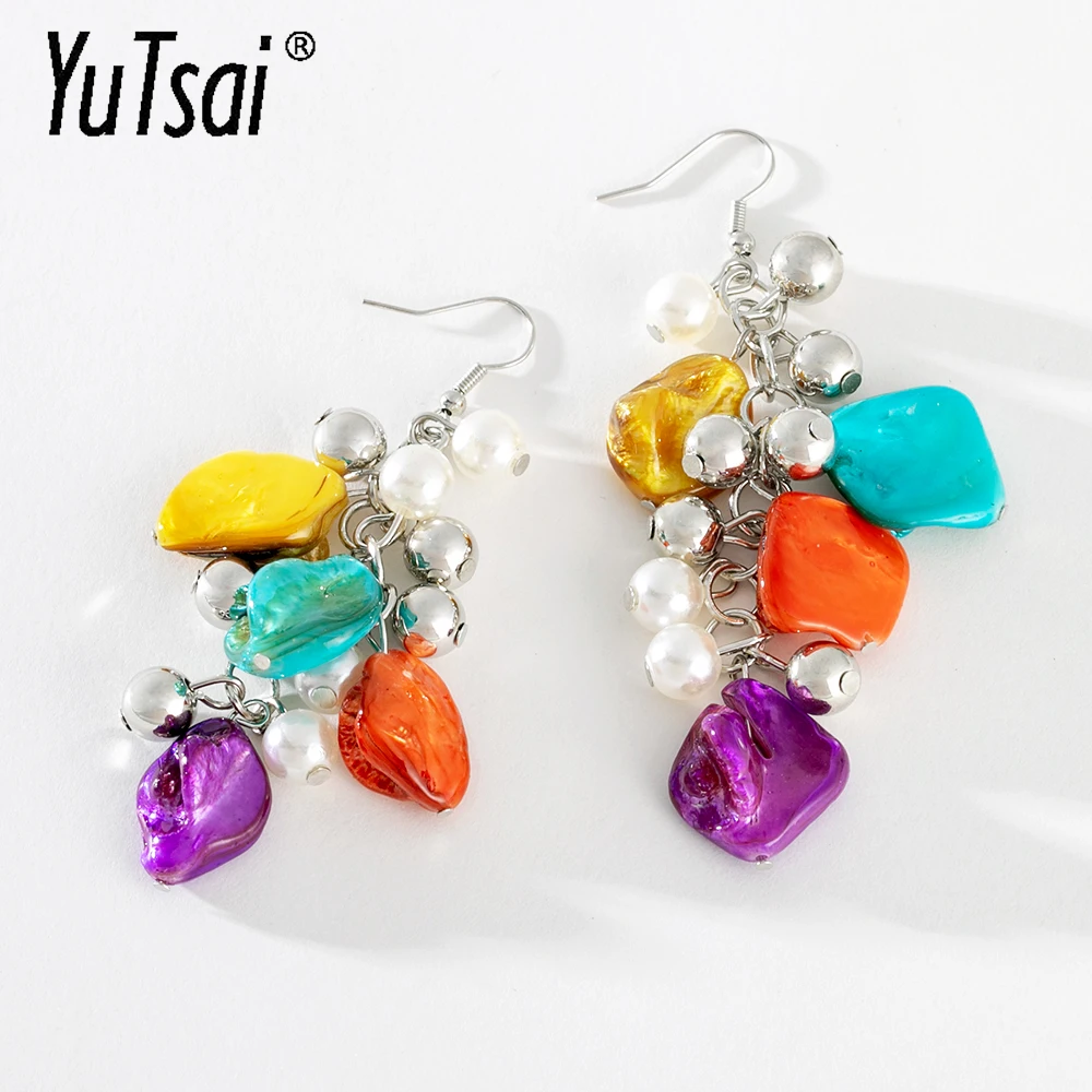 

YUTSAI Fashion 4 Color Irregular Acrylic Dangle Earrings Elegant Tourism Imitation Pearl Bell Earring for Women Jewelry YT1070