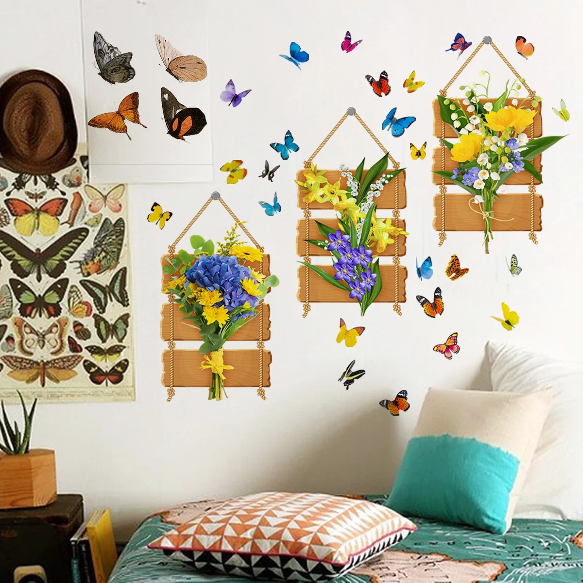 

3pcs Girl Bedroom Anime Decoration Wall Stickers 2022 Anime Flower Butterfly Stickers Children's Room Living Room Decor Supplies