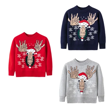 Crochet Pullovers Loose Fit Children Boys Winter Thick Sweater Long Sleeve Casual Christmas Style Crew Neck Vacation Outfit 1