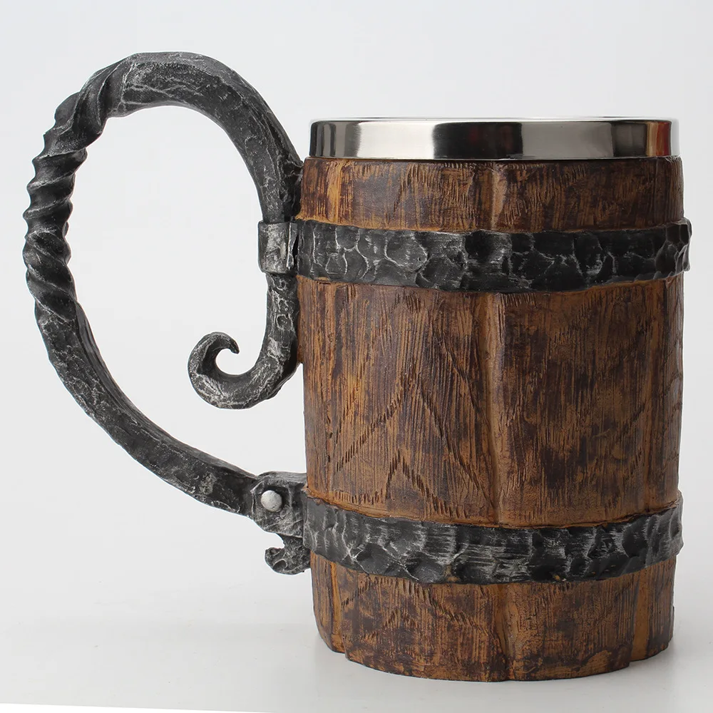 

Wooden barrel Stainless Steel Resin 3D Beer Mug Goblet Game Tankard Coffee Cup Wine Glass Mugs 550ml BEST GOT Gift
