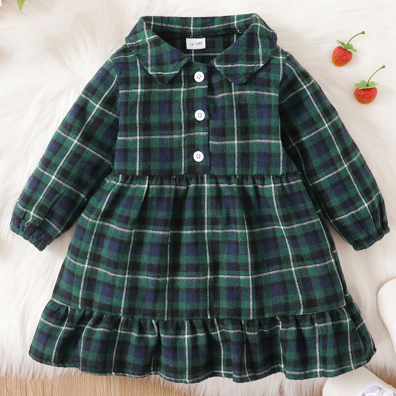 

1-4 Years Toddler Infant Baby Girls Dresses Plaid Spring and Autumn Long Sleeve Princess Dress Clothes New Years Party Dresses