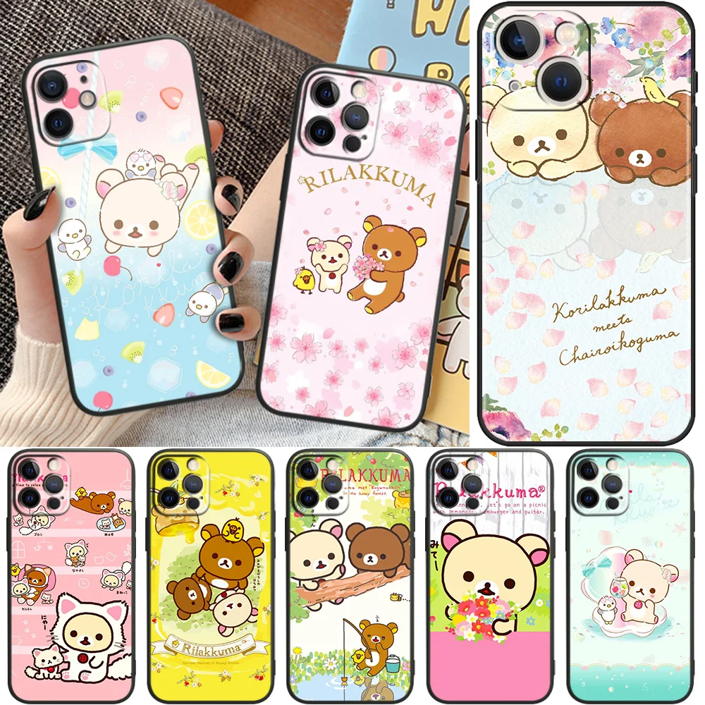 

Cute Rilakkuma Doll Cartoon For Apple iPhone11 12 13 Pro Mini X XR XS Max 7 8 Plus Black luxury Silicone Soft Phone Case
