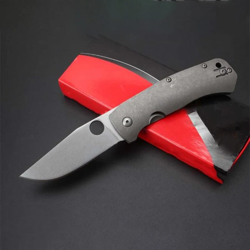 D2 Blade Titanium Alloy Handle Folding Knife  High Quality Hardness  Saber Outdoor Camping Safety Pocket Portable EDC Tool-BY51