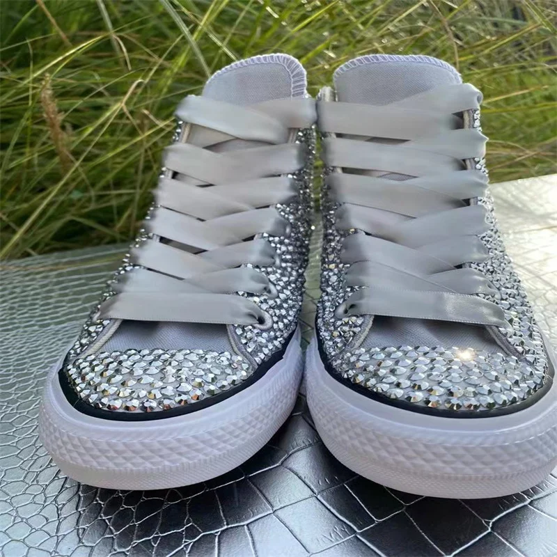 

Handcrafted high top purple full diamond lace party Handcrafted casual sneakers plus size women's 35-44
