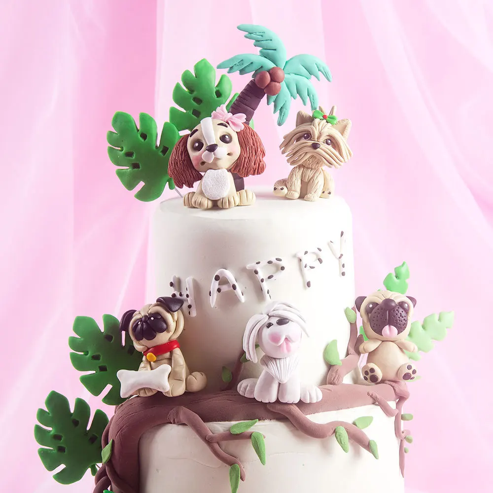

Cartoon Dog Cake Decor Soft Clay Puppy Cupcake Decor Lovely Dog Happy Birthday Party Decor Kids Boy Girl Cake Dessert Decor