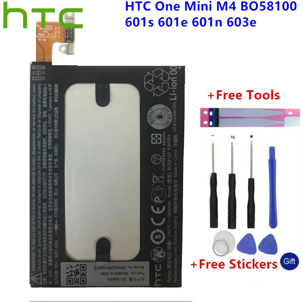 

HTC Original High Capacity Phone Battery For HTC One Mini M4 BO58100 601s 601e 601n 603e 1800mAh Batteries +Gift Tools +Stickers