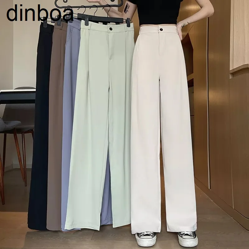

Dinboa-women Loose High Waist Wide Leg Pants Spring Autumn Casual Straight Suits Pant Female Solid Plus Size2xl Long Trousers