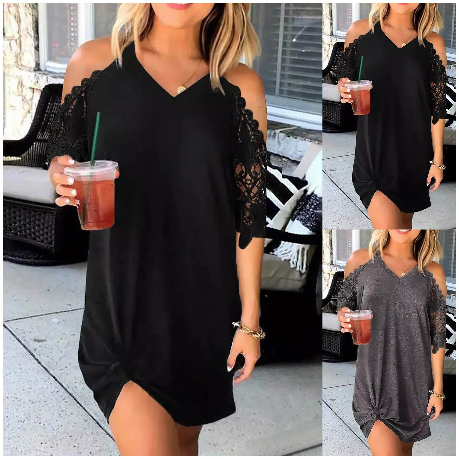 

Ruffled Wrap Dress Womens Casual Short Sleeve T Shirt Dresses Twist Front Knot Mother of The Bride Formal Dresses plus Size