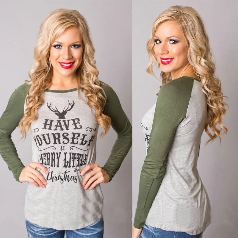 

New Women's Clothing 2022 Basic Christmas T-shirt Printing Long-sleeved Shirts Round Neck Long-sleeved Slim Fit Women's Tops