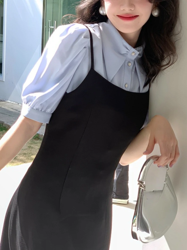 

Vintage Blouse Women Casual Short Sleeve Y2k Crop Tops Female 2022 Summer Beach Dress Office Lady Plaid Shirts 2 Piece Suits