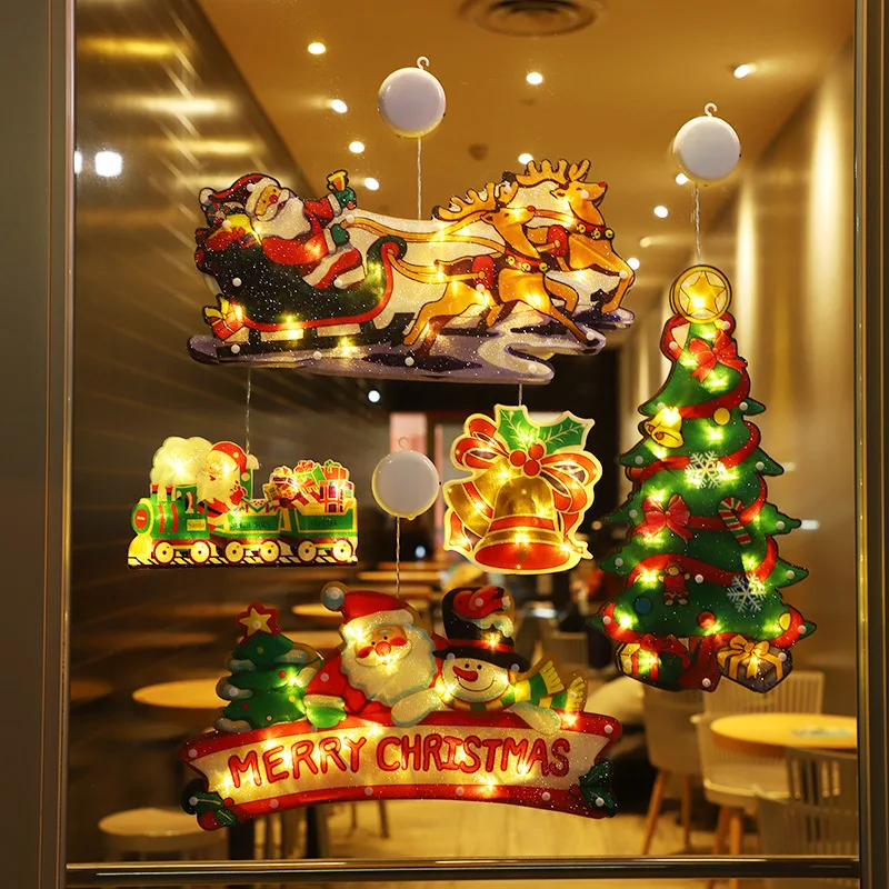 

Christmas LED Light Snowflake Santa Hanging Sucker Lamp Window Ornaments Decoration for Home Xmas 2023 Navidad New Year Decor