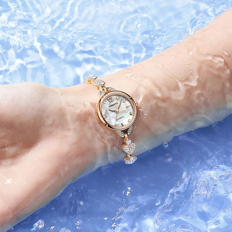 Heart Love pattern REBIRTH Women Watches Rose Gold Bracelet Watch For Ladies Wrist Quartz Dropship Luxury Stainless Steel Band