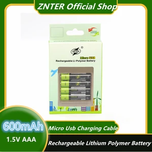ZNTER 1.5V AAA Rechargeable Battery 600mAh USB Rechargeable Lithium Polymer Battery Quick Charging by Micro USB Cable Drop ship