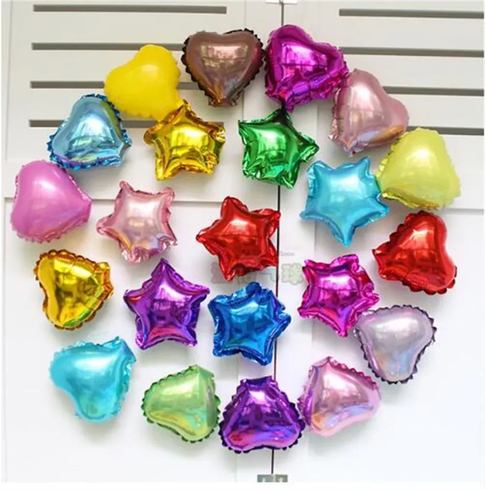 

100Pcs 5Inch Colorful Heart Star Foil Balloons Birthday Wedding Party Decoration Pure Color Helium Ballons Air Globos Suppies