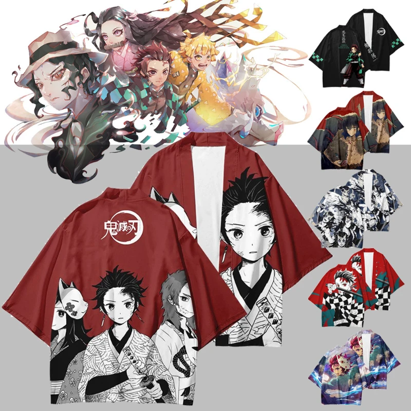 

Anime Demon Slayer Kimono Women Men Cloak Cosplay Kimetsu No Yaiba Costume Kamado Tan Jirou Cardigan Tops Street Wear