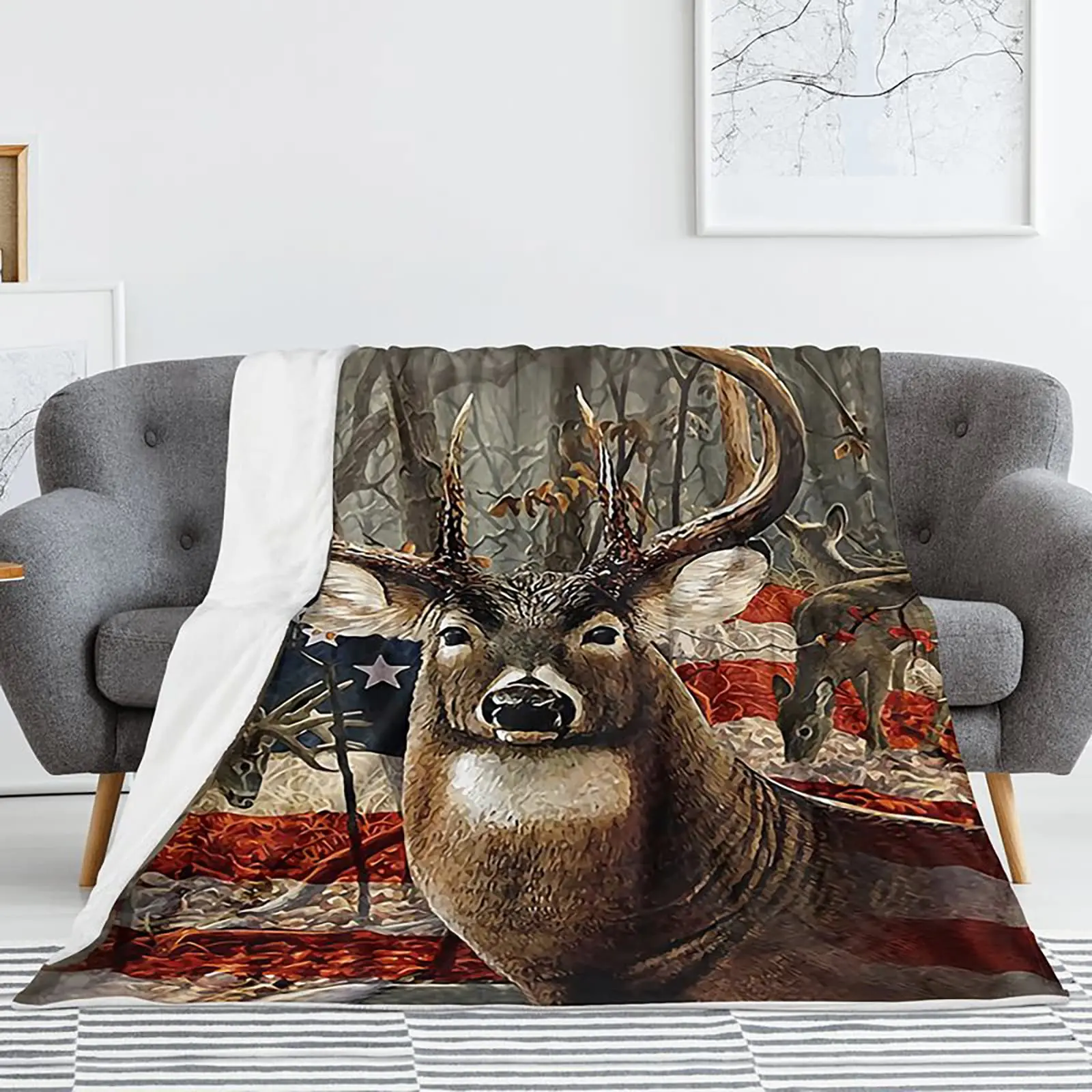 

Gift Cute Wild Animal for Sofa Couch Bed Blanket Flannel Super Soft Lightweight King Queen Full Size Elk Throw Blanket Christmas