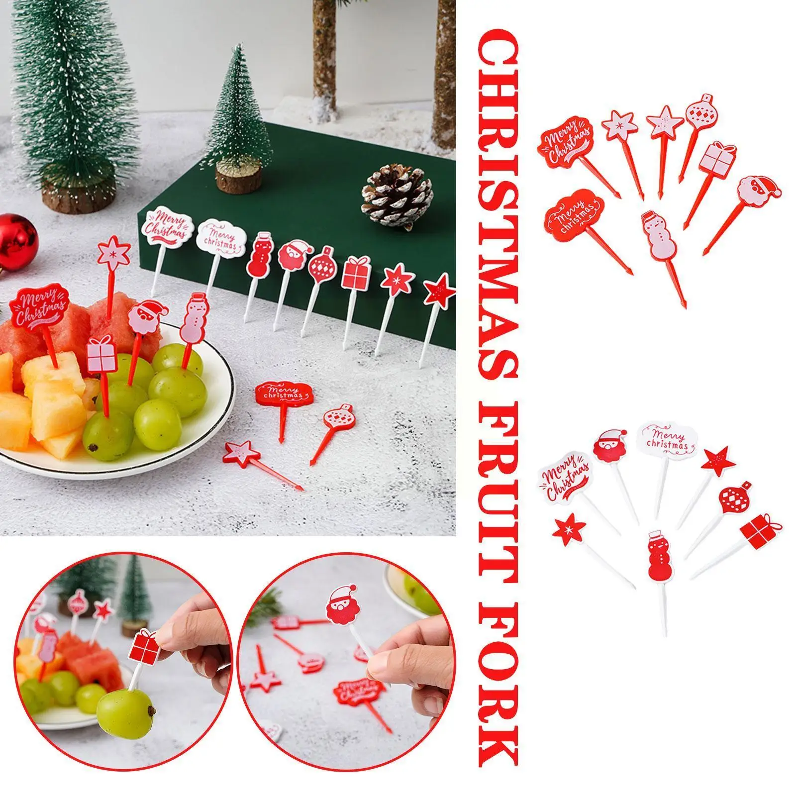 

Рождественская вилка для фруктов, декорирование капкейков, карточка для тематической вечеринки, вставка для дня рождения, Детская вечевече...