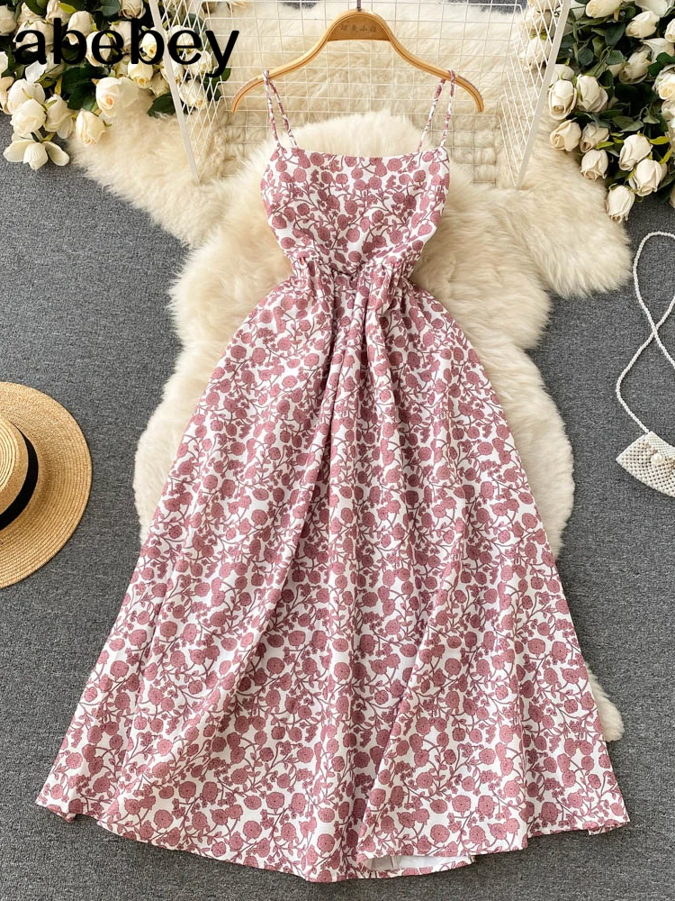 

Женское платье на бретелях-спагетти, элегантное платье с цветочным принтом на бретелях, платье с квадратным вырезом и разрезом, весна-лето ...