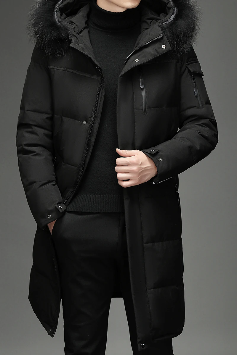 New Men's Thickened Down Jacket -30 Winter Warm Down Coat Men Fashion Long White Duck Hooded Down Parkas Plus Size 5XL