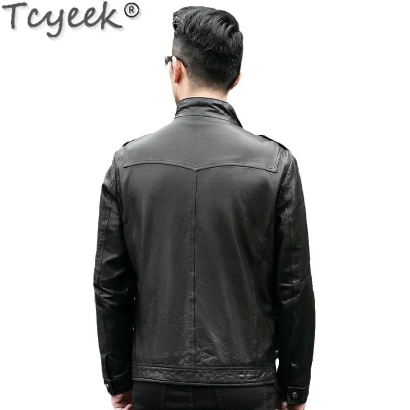 Tcyeek мужские дубленки из натуральной овчины винтажные куртки кожи