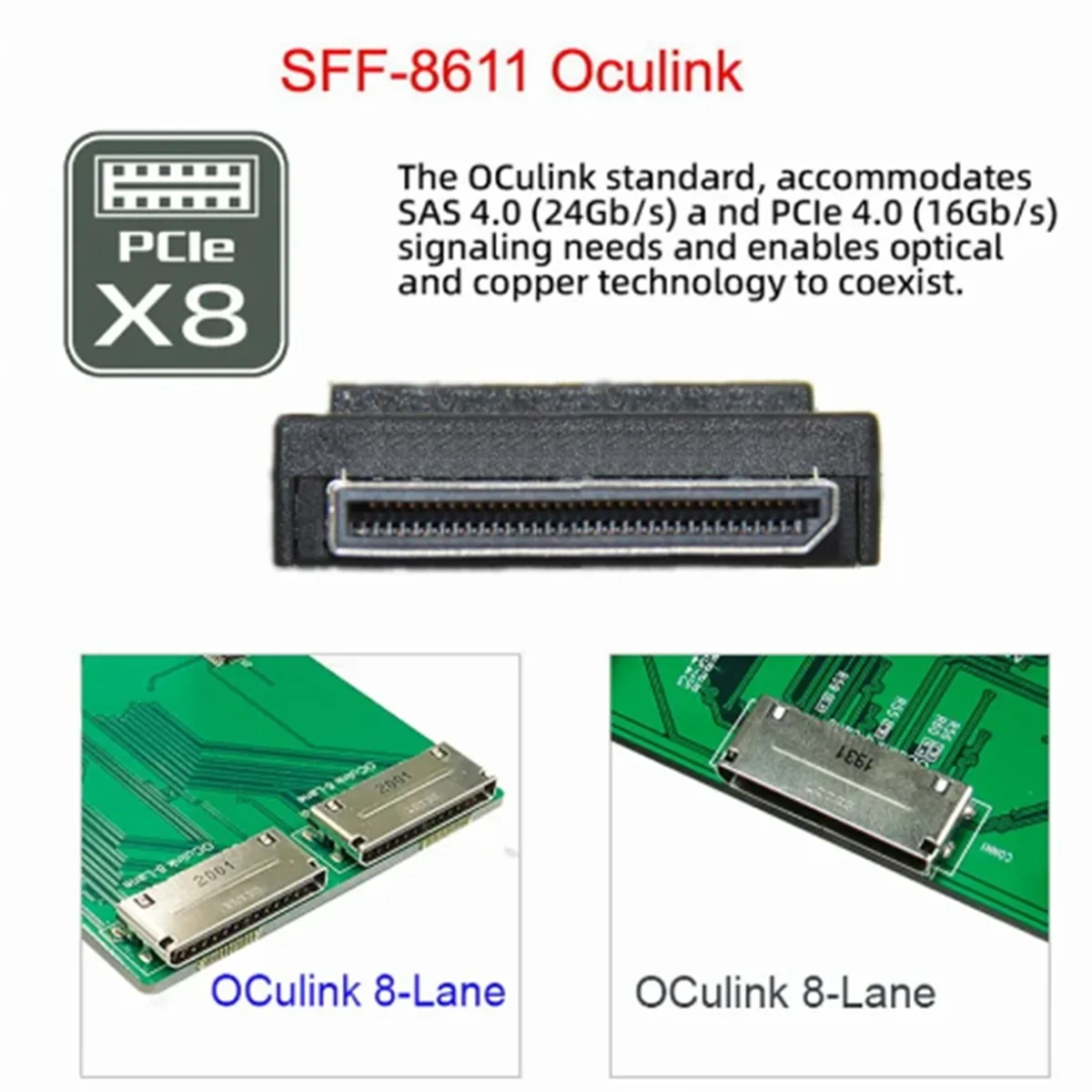Адаптер Oculink SFF-8612 8X к PCIE X16 PCI-Express с 24-контактным портом питания ATX для видеокарты