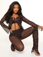 high waist ruched sheer mesh skinny pants without panty