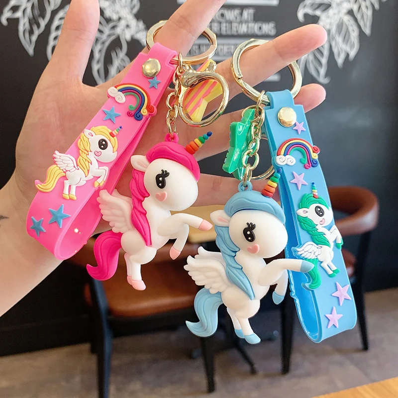 

Creative Three-dimensional Color Unicorn Key Ring Pendant Promotional Rainbow Horse Keychain Accessories Bag Ornament Gift