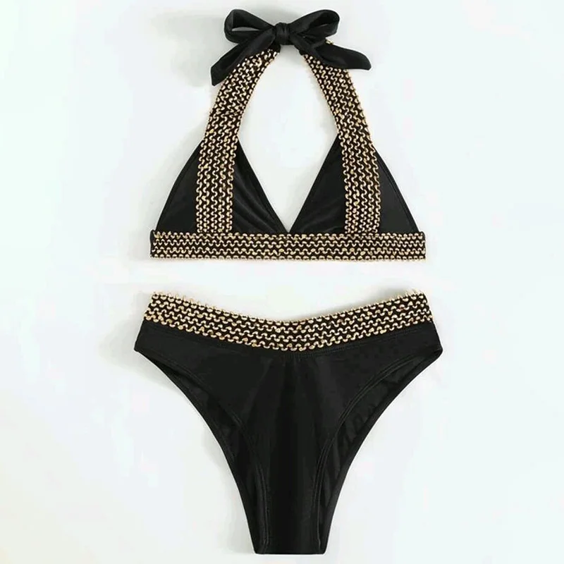 High Waist Bikini Patchwork Twisted Swimsuit Women 2023 New Two Pieces Swimwear Femme Lace Up Tankini Beachwear Bathing Suit