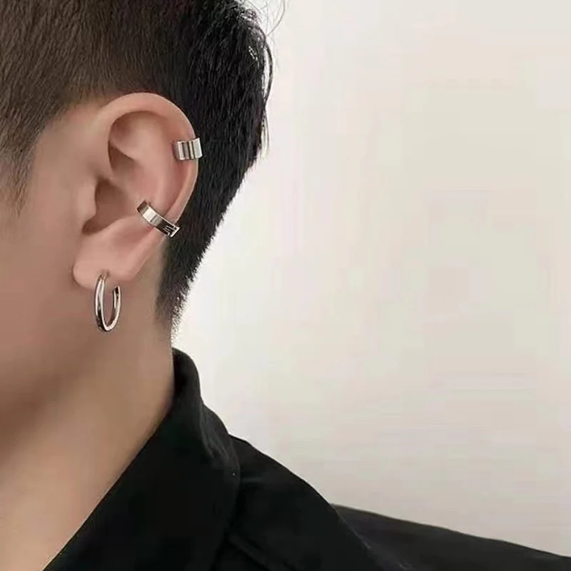 

1pcs Punk Rock Titanium Steel Hoop Earrings for Men Women Silver Color Earrings Hoops Hip Hop Streetwear Jewelry Wholesale Gift
