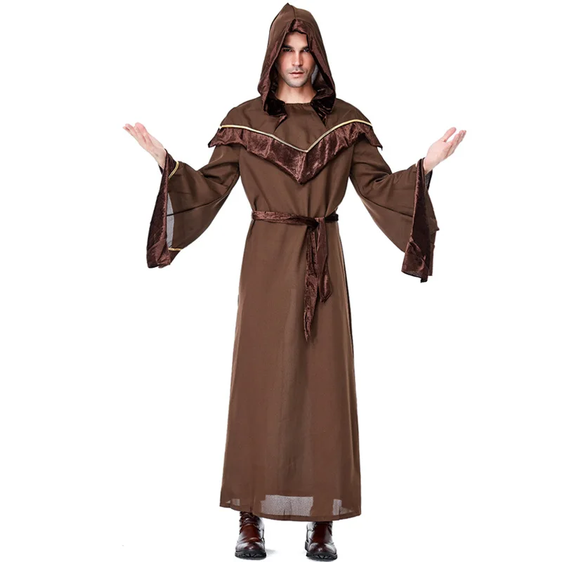 

Adult Pastor Godfather Male Wizard Cosplay Costume Halloween Party Stage Performance Religious Priest Monk Robe Dress