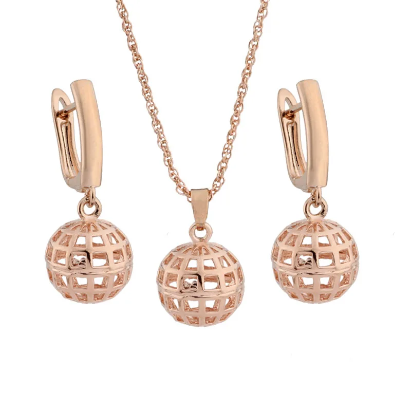 Новинка 2022 классические полые серьги и подвески из розового золота 585 пробы набор