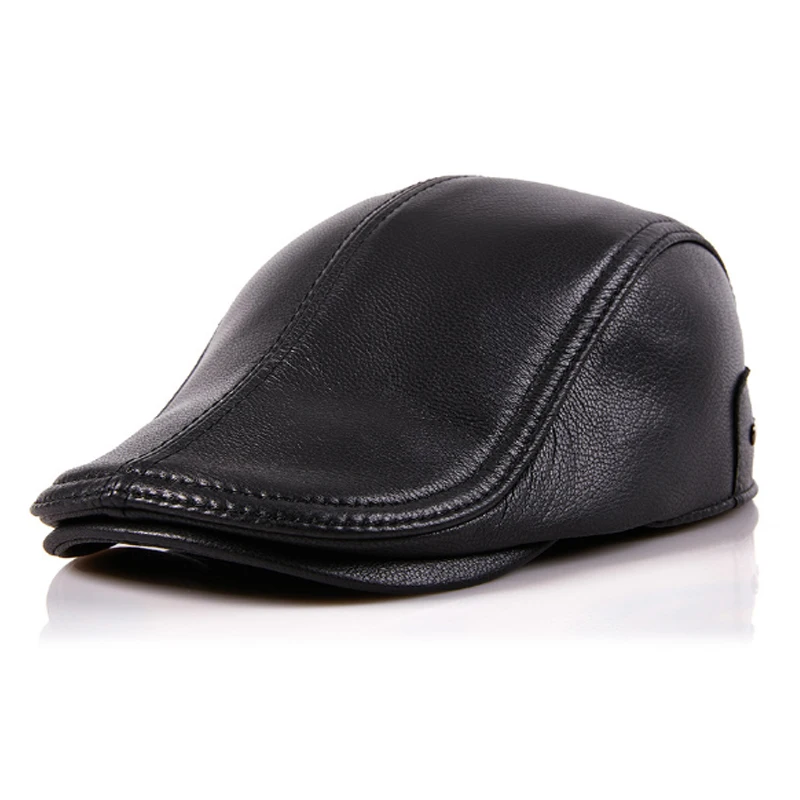 

2022 Men Genuine Leather Duckbill Boina Thin Berets Hats For Men/Women Leisure Black/Brown 55-60cm Fitted Cabbie Bonnet
