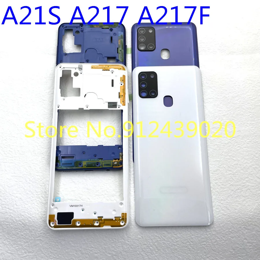 

For Samsung Galaxy A21S A217 A217F Phone Housing Middle Frame Plate Case + Back Cover Battery Rear Door Camera Lens Repair Parts