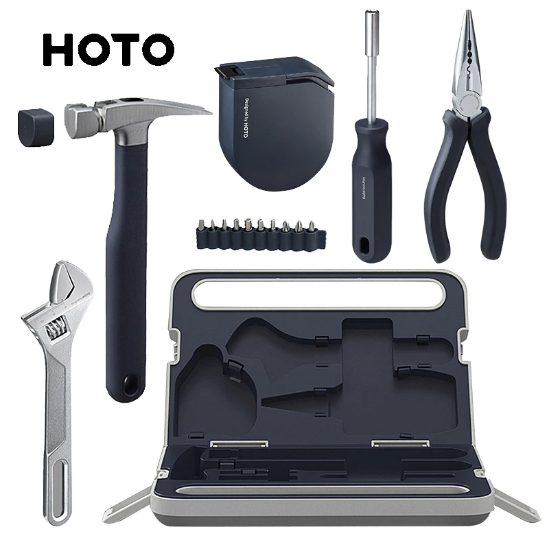 HOTO Set di utensili manuali cacciavite portatile sicuro martello misura di nastro pinze per chiavi installazione domestica riparazione manuale cassetta degli attrezzi