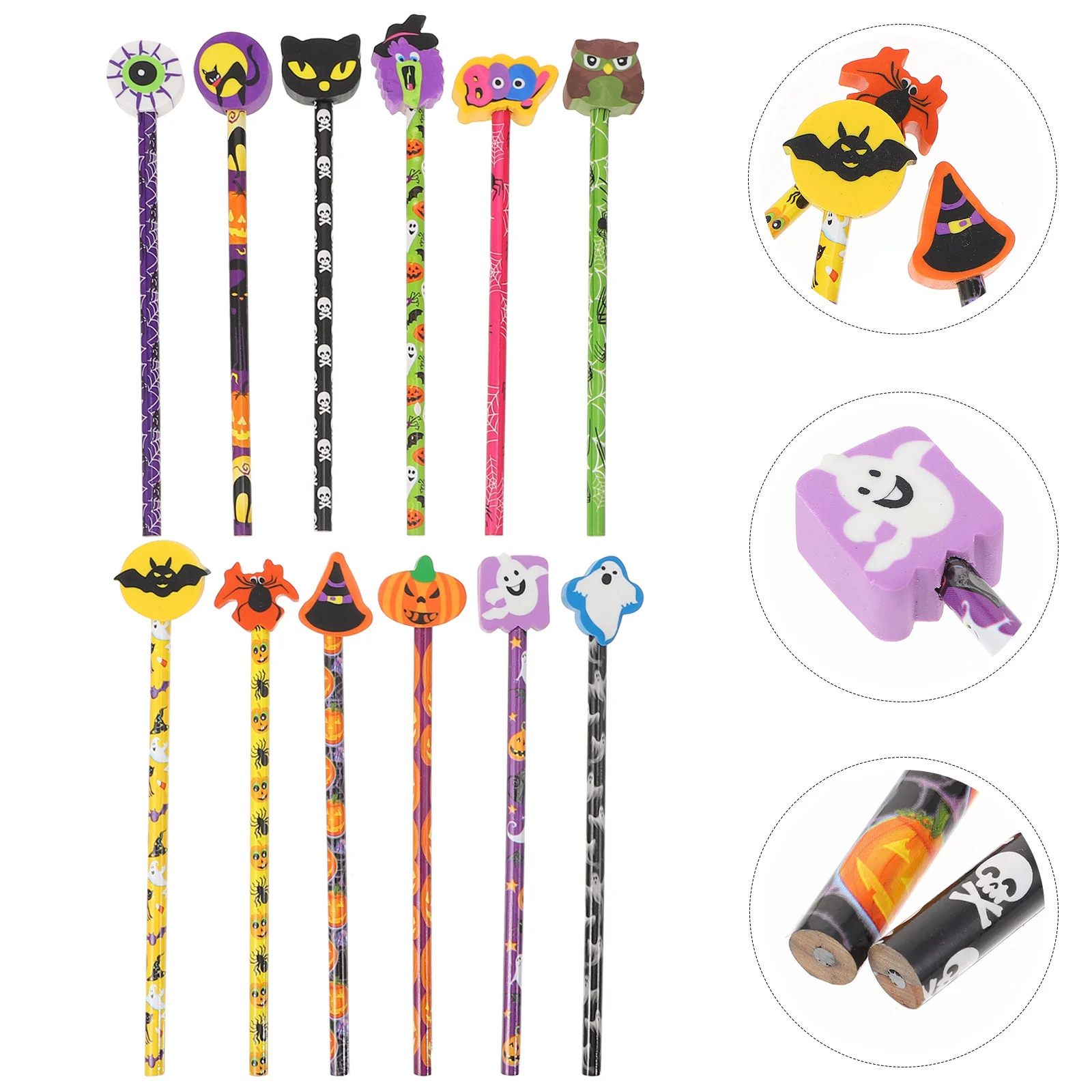

24 Pcs Halloween Practical Pencils Erasers Bulk Items Gifts Drawing Party Supplies Classroom Rewards Writing Child