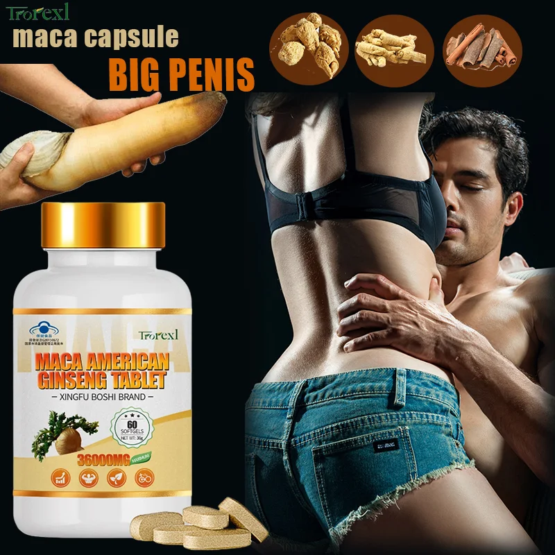 

Herbal Maca American Ginseng Extract Vegan Capsules Energy Booster Strength Supplement Male Health Care, Erection, Size Stamina