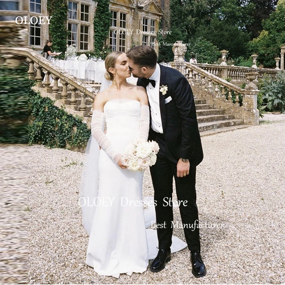 

OLOEY, простые свадебные платья-русалки без бретелек, Стрейчевые атласные простые свадебные платья, свободная Фата, женское платье