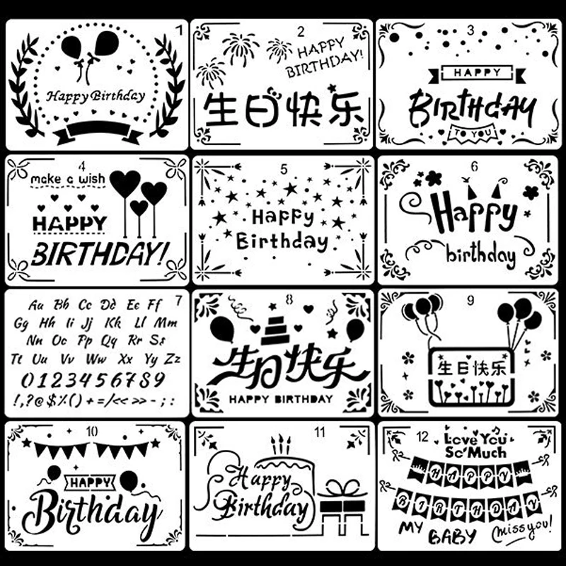 

Happy New Birthday Wishes DIY Painting Template White Hollow Painting Template DIY Album Hand Account Decoration 1 Pc
