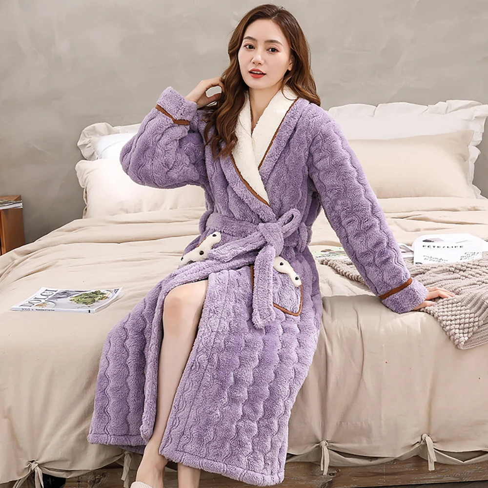 Super Warm Winter Woman Flannel Dressing Gown 3-layer Thicken Pajamas Robes for Women Comfort Loose Long Female Bathrobe Shower