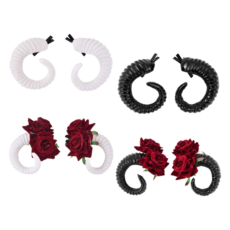 

Cosplay Sheep Horn Hair Clip with Rose Halloween-Party Costume Hair Accessory