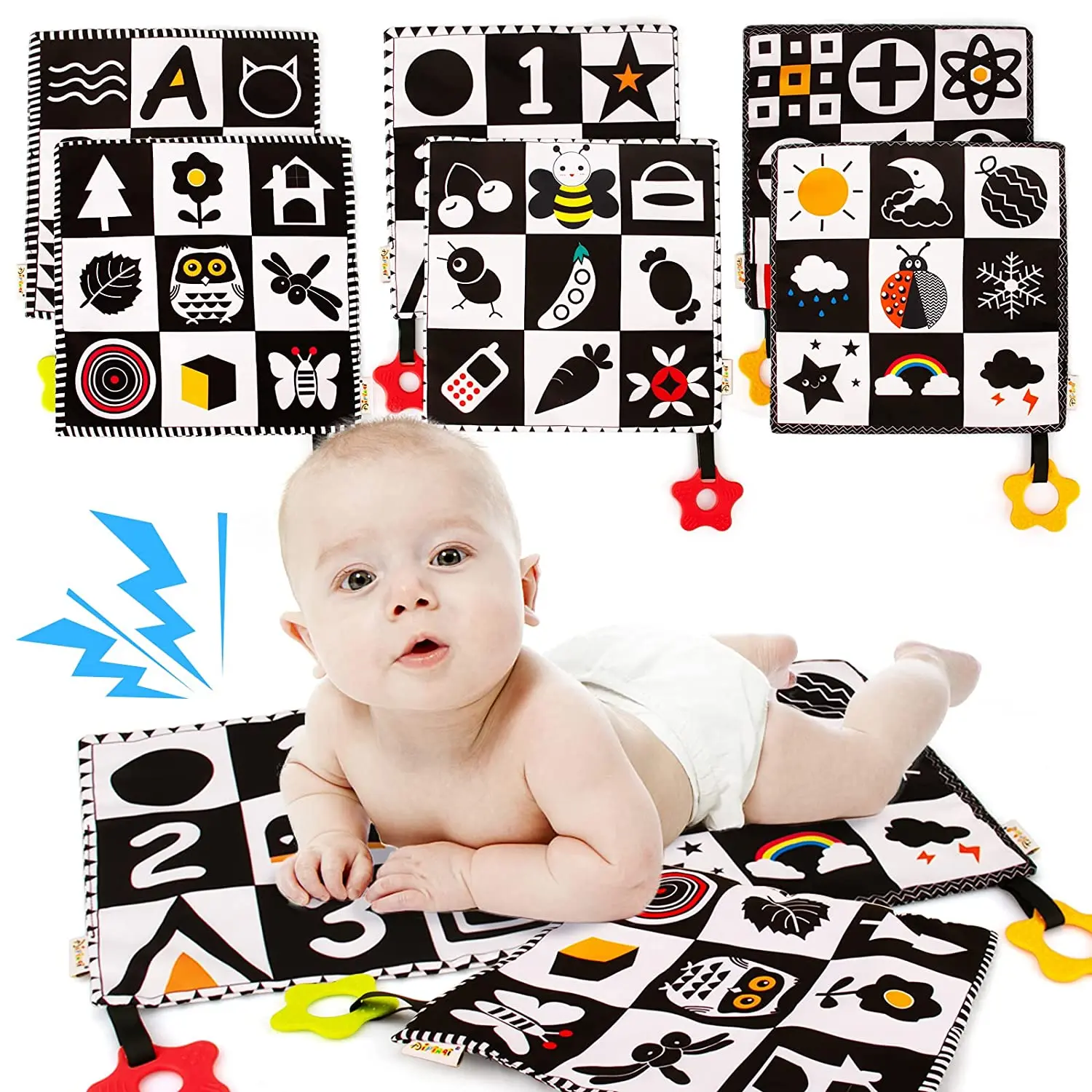 

Игровой коврик Tummy Time, высококонтрастный черный и белый коврик для занятий с прорезывателем для младенцев от 0 до месяцев, игрушки для сенсорного обучения