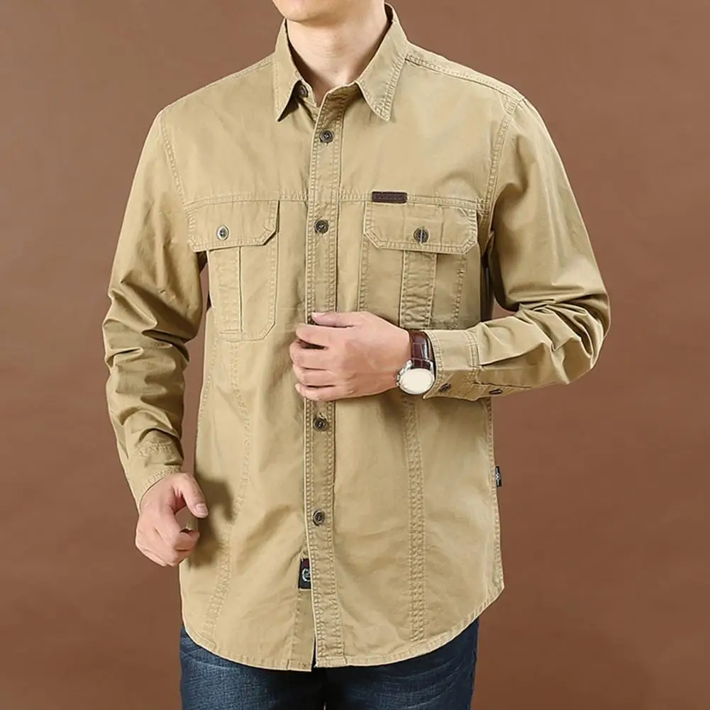 

Terrific Men Shirt Comfortable Turn-down Collar Simple Wear-resistant Men Top