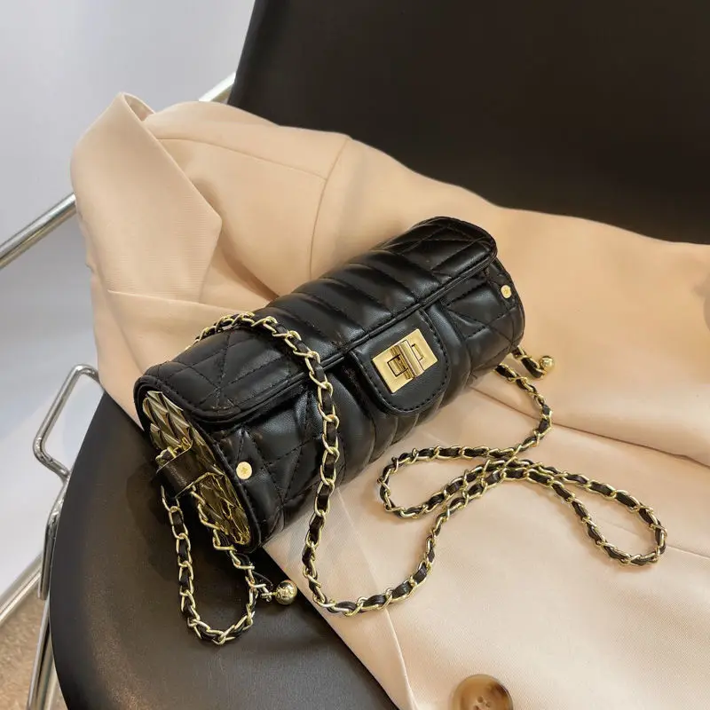 

Pu Leather Women's Bag 2022 Trend Diamond Pattern Fashion Handbag Cylinder Crossbody Bags for Women Chain Female Shoulder