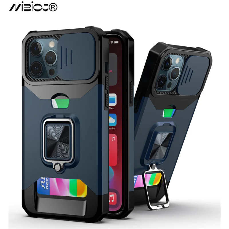 

Armor Metal Ring Card Slot Car Holder Phone Case For Samsung S23 S22 S21 S20 Plus Note 20 Ultra Shockproof Coque Funda Cover