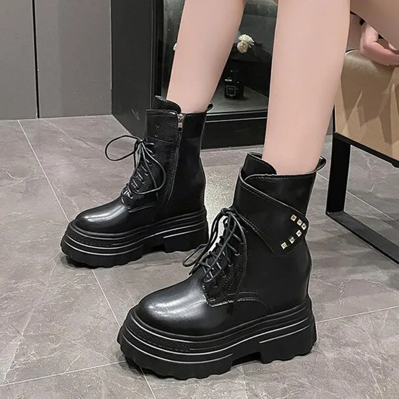 Женские ботильоны из искусственной кожи осенне-зимние кроссовки на каблуке 8 5 см